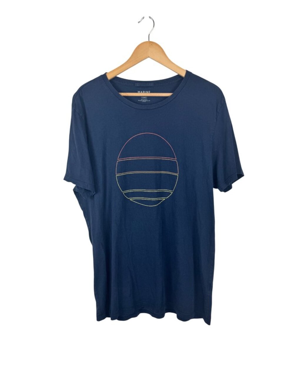 Marine Layer Navy Graphic Tee Minimalist Circle Stripe Design Size L/XL
